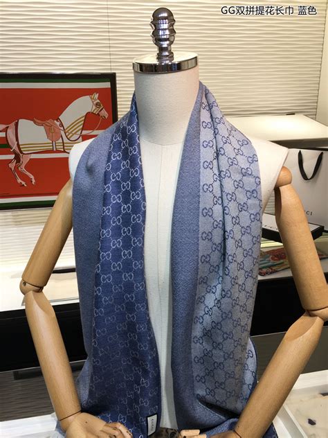 gucci jacquard scarf blue|Gucci jacquard wool scarf v.